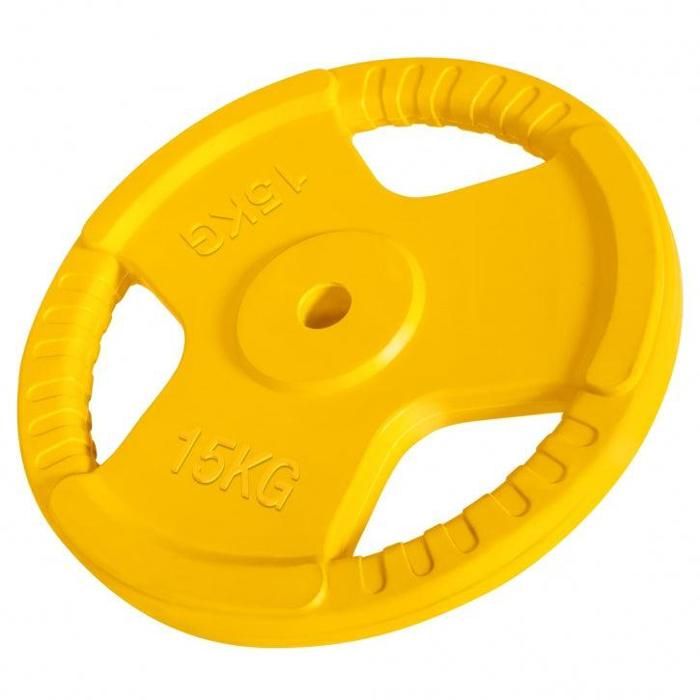 1 x Disque de 15 KG -Poids en fonte avec poignées et revêtement caoutchouc - Ø 31mm d'alésage