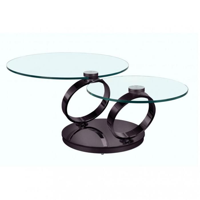 Table OLYMPE Ã plateaux pivotants en verre et piètement NOIR nickel noir Verre Inside75