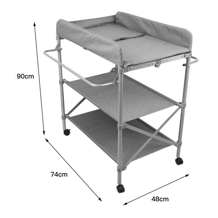 KEDIA. Table de soins pour bébé avec 4 roues, pliable et amovible, gris 74*48*90cm TABLE - PLAN A LANGER