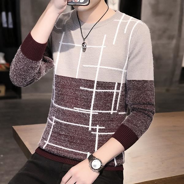 Pull homme long,2020 hommes chandails Hip Hop mode épissage couleur pull pull hommes Casial chandails à manches longues rayé homme