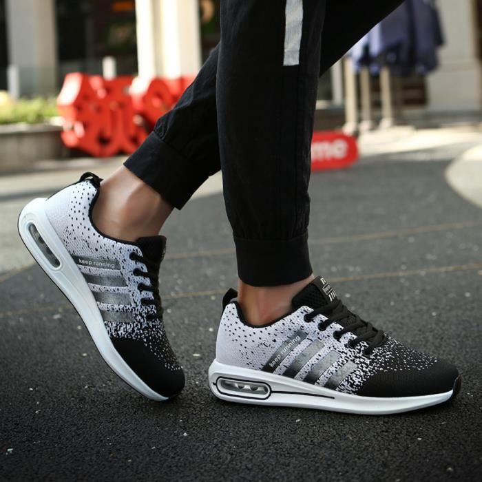 Chaussures de course à coussin léger tissé pour hommes Baskets en maille respirantes sauvages grise