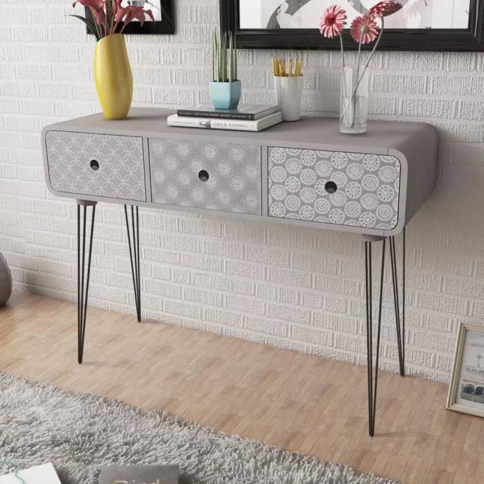 Table Console-Table d'entrée-Table de Salon avec 3 tiroirs Gris