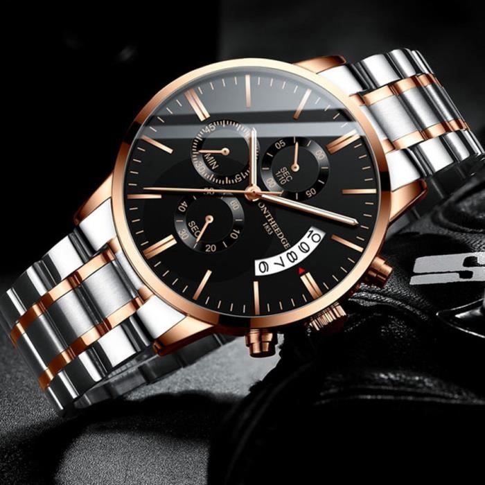 Montre Homme de Marque de Luxe Lumineux Chronomètre Quartz étanche Date Bracelet Acier inoxydable Super Qualité Noire Cadeau de Noël