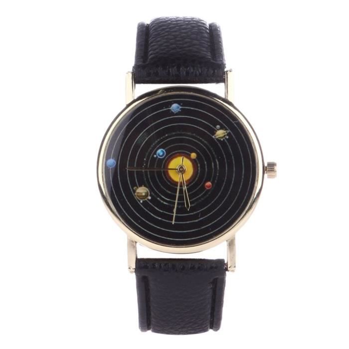 Fantastique Système solaire Bande de cuir à quartz Montre-bracelet Réveil DK206899