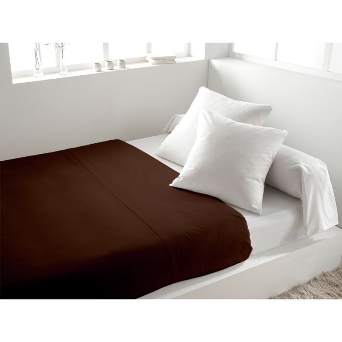 Drap plat coton 260x300 cm uni chocolat