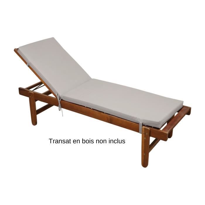 Coussin pour Bain de Soleil déhoussable, Couleur Lin, 60x190cm, 100% Microfibre, Attache à Clips (Transat non-inclus)