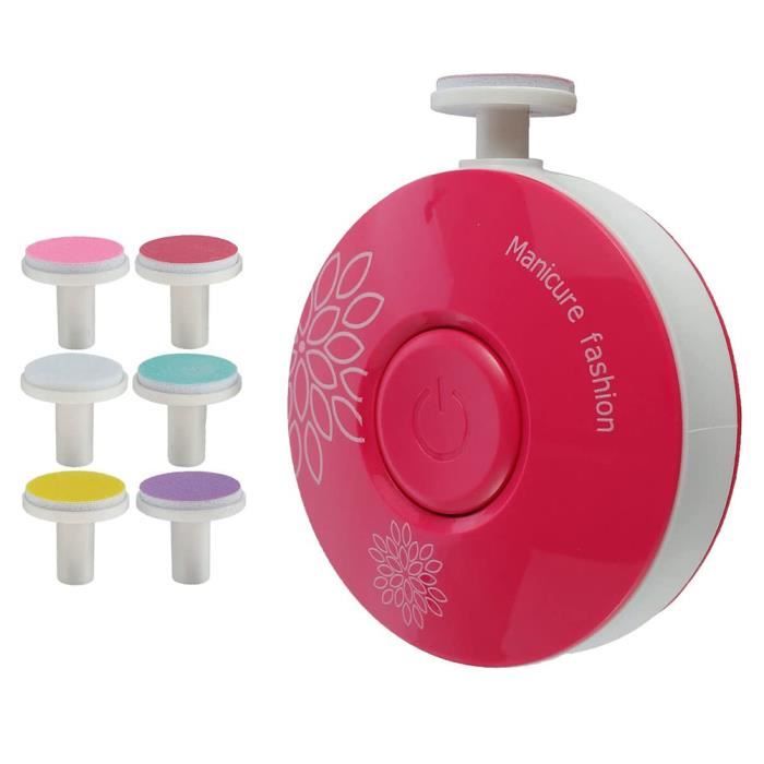 Coupe-Ongle Électrique Pour BéBé Nouveau-Né Manucure Adulte Enfant Kit De Lime à Ongles Avec 6 Têtes-Rose Rouge