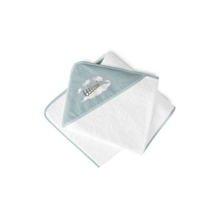 TANUKI - Sortie de bain COUNTRY SHEEPS 100x100 cm - 100% Coton - Avec capuche - Bleu