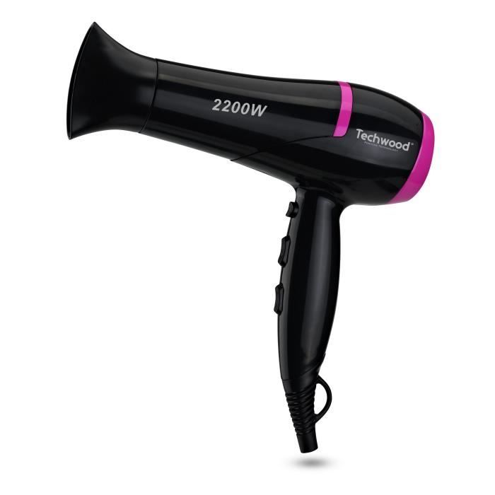 TECHWOOD TCO6074 Sèche-cheveux Professionnel + 3 brosses - Noir et Rose