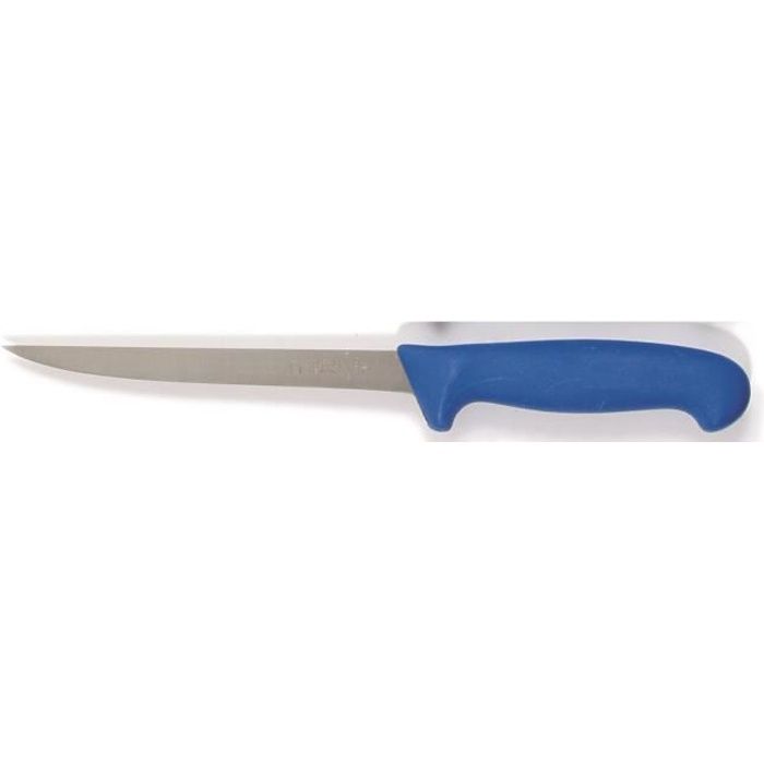 Couteau filet de poisson professionnel. Lame flexible. Bleu. Acier en chrome. Manche anti-glisse. L 180 mm.