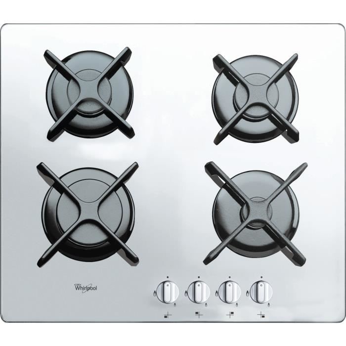 Whirlpool AKT 6400-WH, Intégré, Cuisinière à gaz, Verre, Blanc, Rotatif, En haut devant