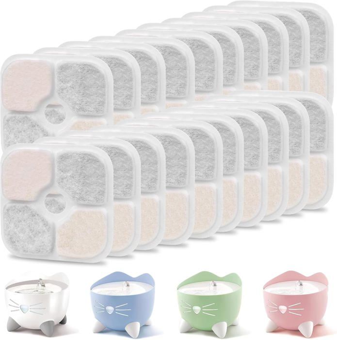 Meilleurs prix pour Lot de 20 filtres pour fontaine à chat Catit Pixi de 2,5l,triple système de filtration pour fontaine à eau Catit Pixi,pour chat