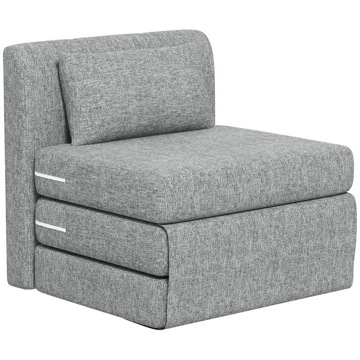 Fauteuil chauffeuse pliant 3 en 1 - HOMCOM - coussin convertible matelas dépliant - pour salon bureau - gris Fauteuil chauffeuse pliant 3 en 1 - HOMCOM - coussin convertible matelas dépliant - pour salon bureau - gris