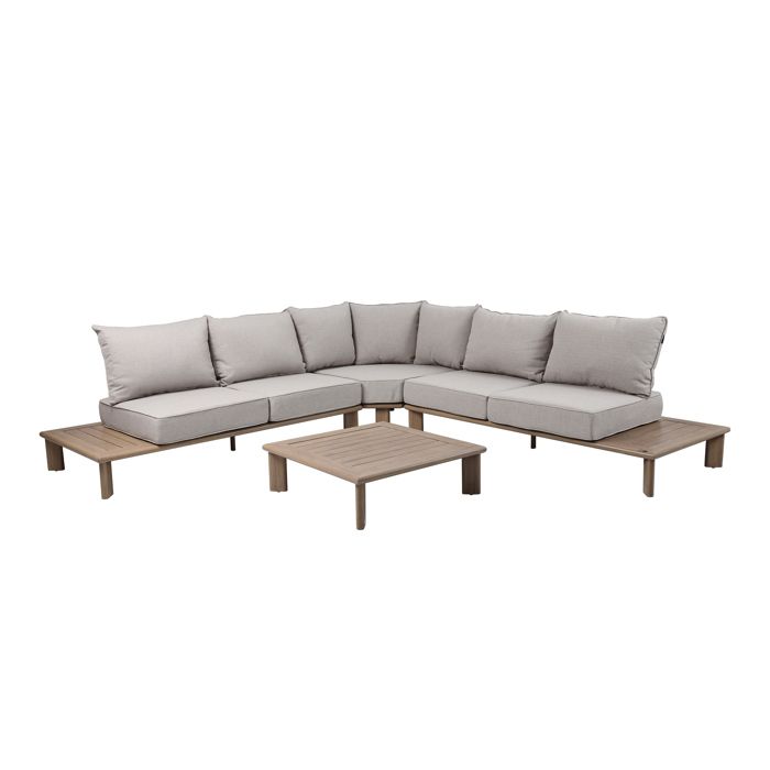 Salon de jardin - AXI - Avery - Aluminium thermolaqué - Aspect bois - 5 personnes