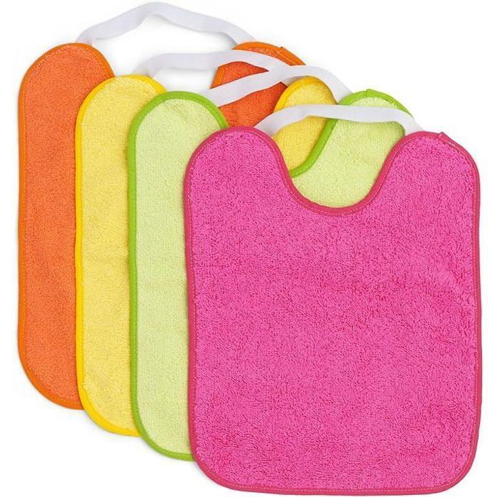 Lot De 5 Bavoirs Imperméables Bébé – Face éponge 100% Coton, Dos Imperméable – Col élastique 6 Mois à 4 Ans – Fabriqués En Espagne