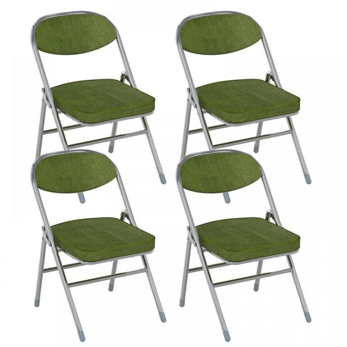 Lot de 4 chaises à dossier pliant - Chaises de salle à manger - 46x41x80.3cm - Vert olive - QUIIENCLEE