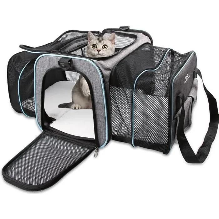 Sac de transport pour chat et chien pliable et extensible   - Gris - Convient aux animaux jusqu'à 12kg