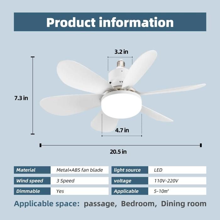 Ventilateur de plafond LED 40W E27 avec télécommande pour gradation adapté au salon au bureau à usage domestique 85-265V [A1]