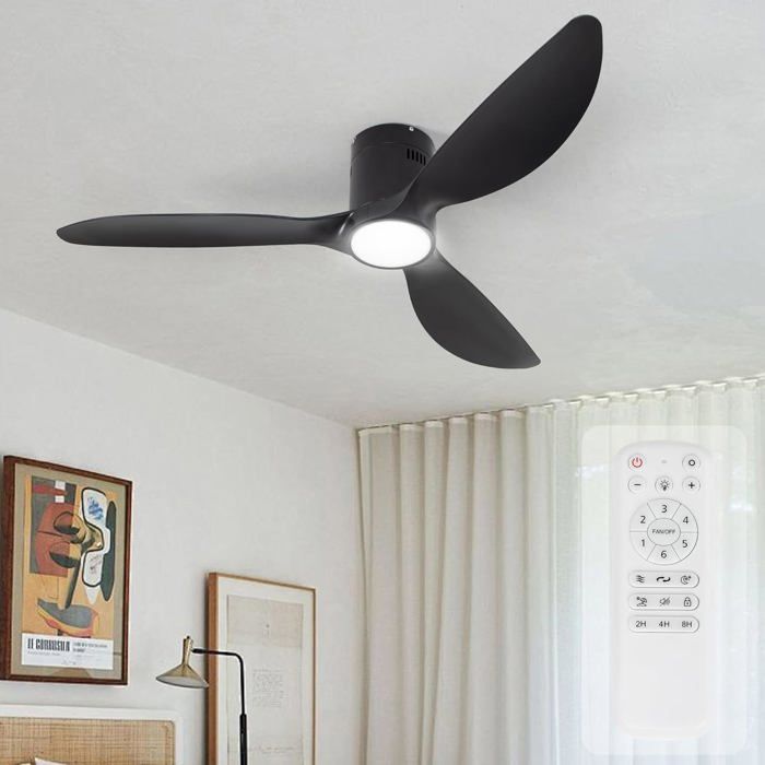 Vagizm Ventilateur Plafond avec Lumiere pour Chambre:132CM Ventilateur Plafond Silencieux - 6 Vitesses Télécommande et LED