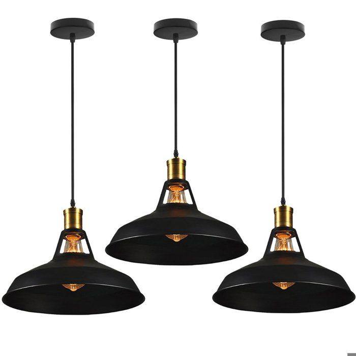 Lustre Suspension - AXHUP - Industriel Rétro Vintage - Lot de 3 - Abat-jour 27 cm - Câble réglable 100 cm