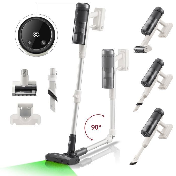 Roborock H60 Pro Aspirateur Balai sans Fil 170AW 80 Min d’Autonomie Tube Flexible 90° Détection Poussière LED