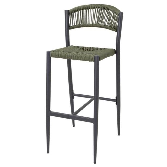 Lot de 2 tabourets de bar empilables structure en aluminium assise dossier en rotin tressé vert EDEN