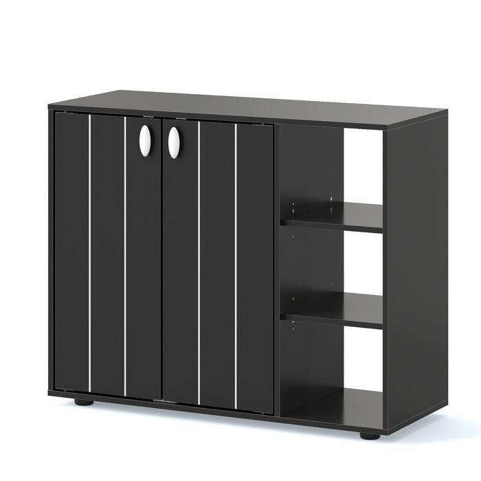 COSTWAY Meuble a Chaussure à 3 Niveaux avec Portes 2 Étagères Ouvertes Réglables Kit Anti-Basculement pour Entrée Salon Noir
