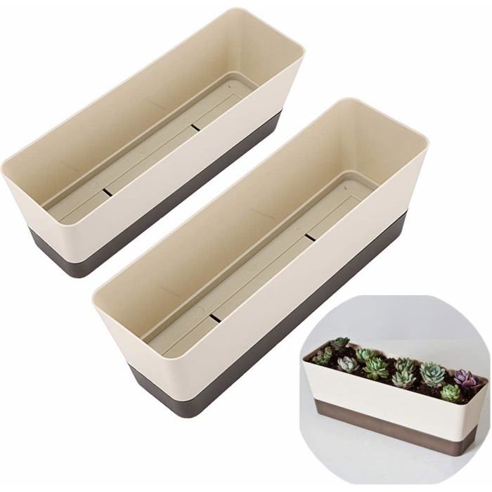 Pots en plastique pour plantes grasses avec trous de drainage pots rectangulaires pour rebords de fenêtre étagères