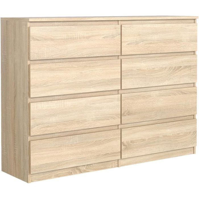 Commode 8 tiroirs - Meblocker - Chêne & Sonoma 120 cm - Meuble de Rangement Spacieux - Salon Bureau chambre à couche & enfant