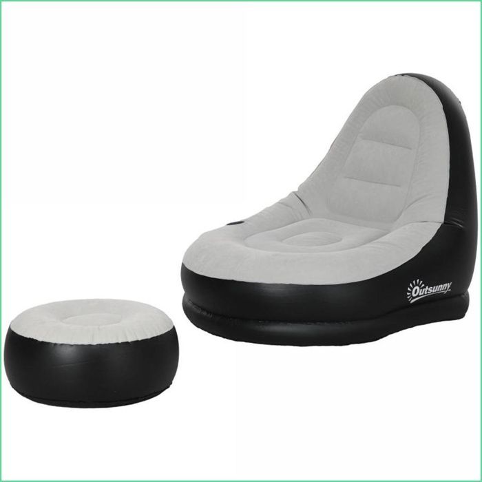 Chaises & Sièges dAccent - Outsunny - Canapé gonflable avec repose-pieds et porte-verres - Gris Clair