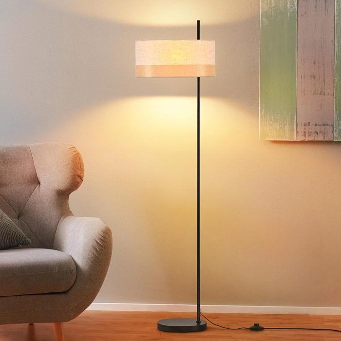 Lampadaire - NETTLIFE - vintage abat-jour tissu - E27 - Blanc - Métal