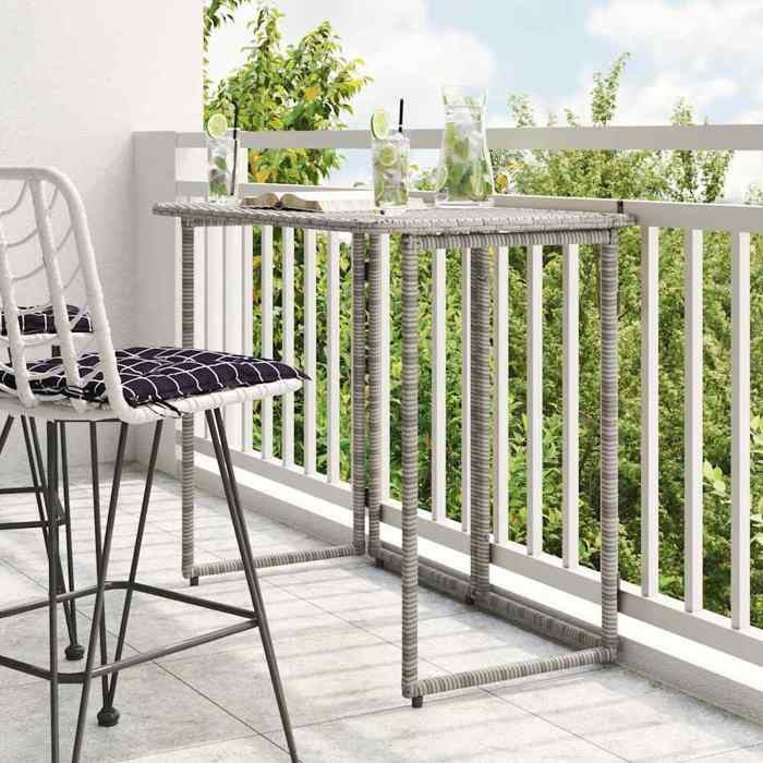 NEW 2026 Table de balcon - 1 pc - look élégant - pliante gris 90x51x75 cm polyrotin L1362