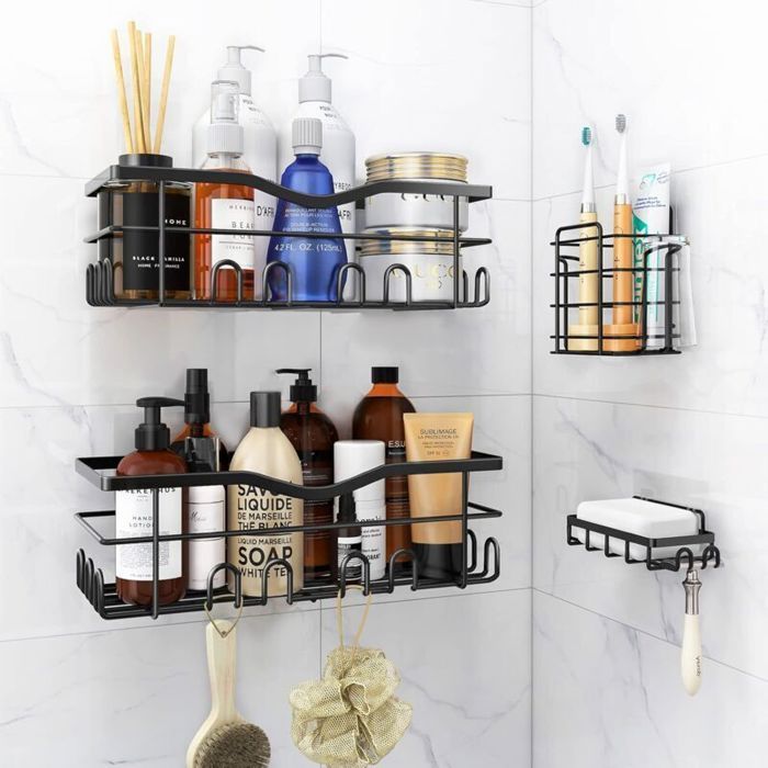 Étagère de douche sans perçage - PZCC - PZCC - Noir - Inox SUS304 - Capacité 15 kg