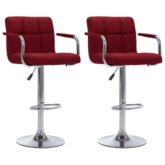 Rouge Chaises de bar lot de 2 bordeaux tissu - Chaise haute de bar H16164