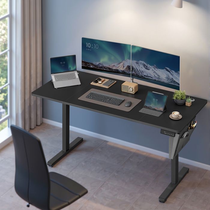 Bureau Réglable en Hauteur 160 x 70 cm Fonction Mémoire Port USB-C Noir