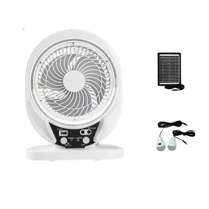 Ventilateur solaire rechargeable avec panneau solaire et ampoule LED pour éclairage de camping extérieur-a469