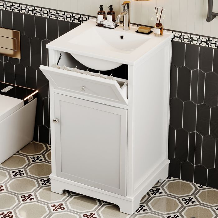 Meuble vasque sur pied 51x46x81 cm avec lavabo céramique 2 portes structure en MDF blanc