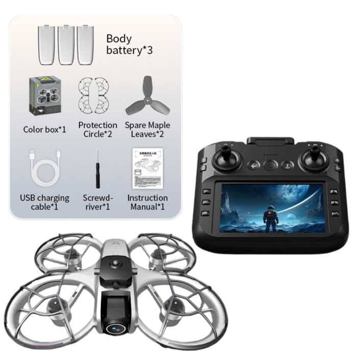 Drône avec 3 batteries – Évitement dobstacles intelligent caméra HD 50x zoom télécommande écran 5G décollage/atterrissage