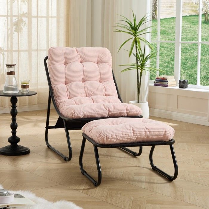 Fauteuil Jardin Rose 65x78x86cminclinable Avec Repose-pieds Et Coussin DouxStructure Noire Confortable Salon Chambre Coin Lecture