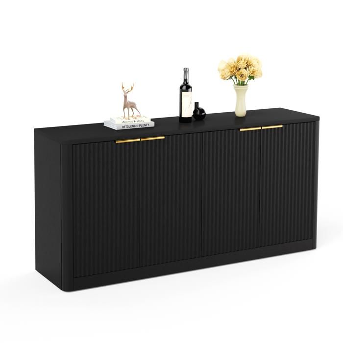 ULEVR Buffet de rangement rectangulaire 150 x 40 cm 4 portes avec espaces fermés meuble TV multifonction noir MDF
