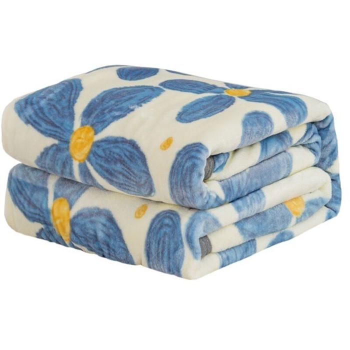 Couverture polaire ultra douce 100x120 cm – microfibre moelleuse légère et résistante motif fleur bleue