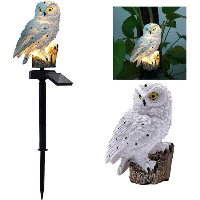 Lampe solaire - OKZ - Chouette - Étanche - Résine - Blanc extérieur