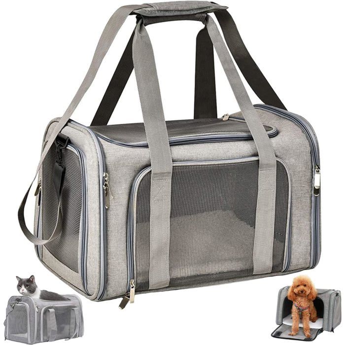 Sac de transport pour chats et chiots : matelas doux sangle réglable pliable portable tissu maillé ventilé taille L 43×28×28 cm