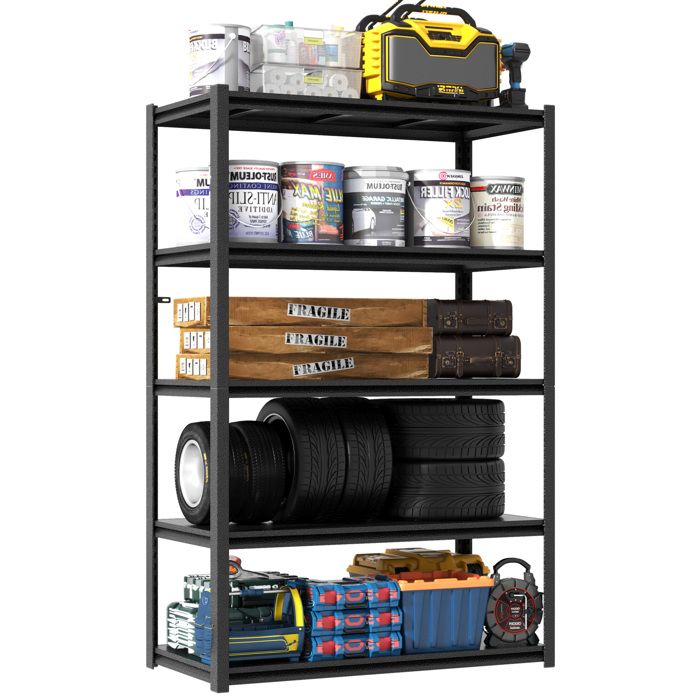 HOMVRA Étagère métallique de rangement 5 niveaux 198 x 120 x 45 7 cm noire réglable charge 650 kg