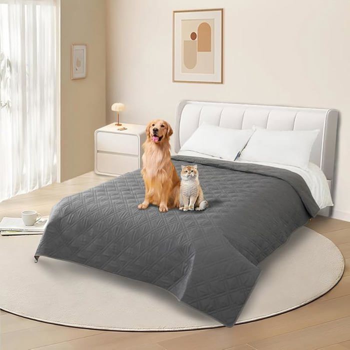 Housse imperméable canapé gris208cm lit chien protection base antidérapant