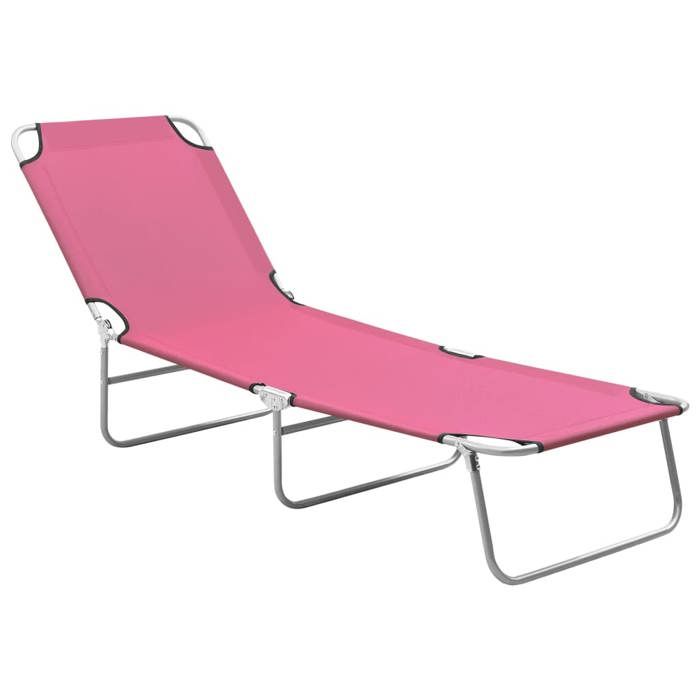 Chaise longue pliable - vidaXL - bain de soleil - Acier et tissu - Rose - 189 x 58 x 27 cm - dossier multiposition kct74z2816