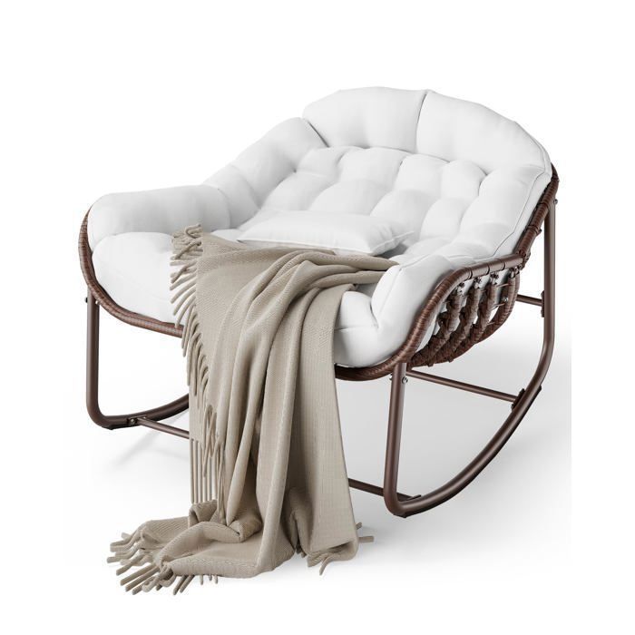 VFCLAR Fauteuil Balancelle Œuf Grand Modèle – Capacité 200kg Base Incurvée Coussins Inclus Cadre Métallique 84x93x64cm