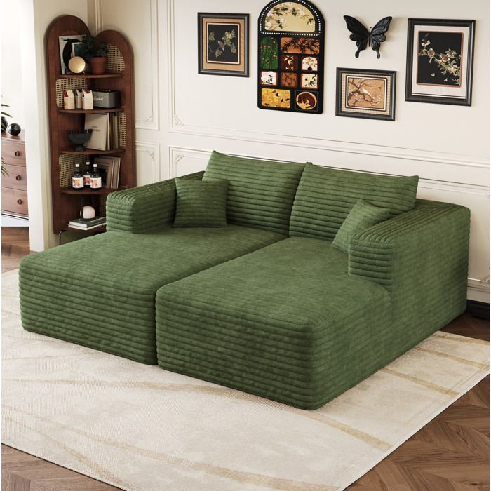 Canapé modulable dangle réversible EVRYAE 180 x 151 cm sans montage en velours côtelé vert