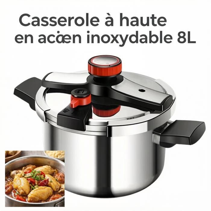 Autocuiseur 8 L - Acier inoxydable - Trois vitesses - Compatible gaz et induction - Durable et sûr