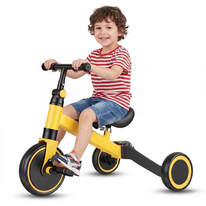 Tricycle Bébé Évolutif Tricycle pour Bébé et Enfant Guidon siège et repose-pieds réglables Pour 1-3ans Jaune+Noir 83*46*100cm